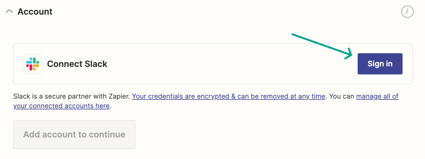 Sign in to Slack to complete integration