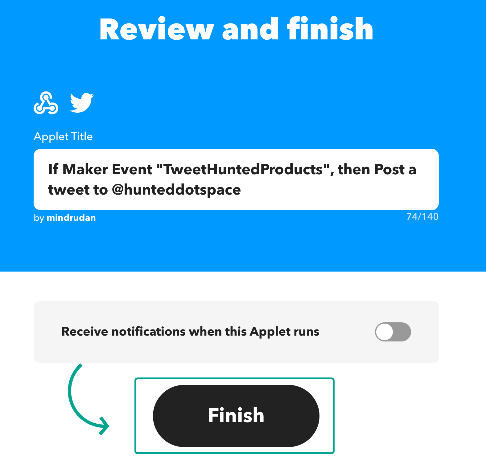 IFTTT finish creating applet