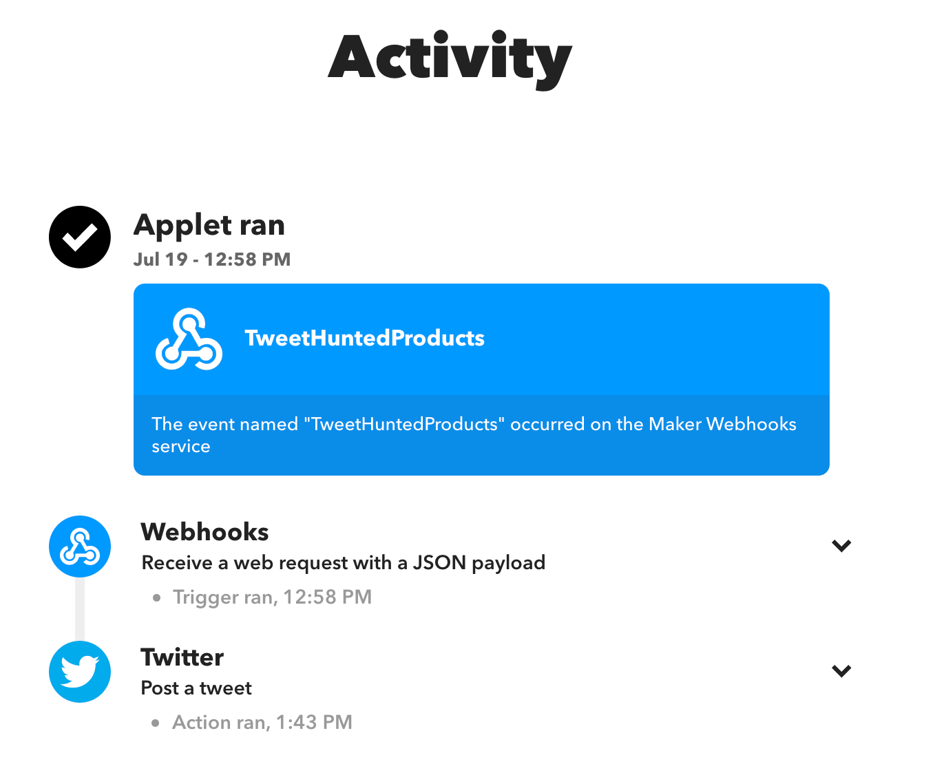 IFTTT activity feed